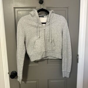 Brandy Melville Heather Gray Cropped Zip Hoodie